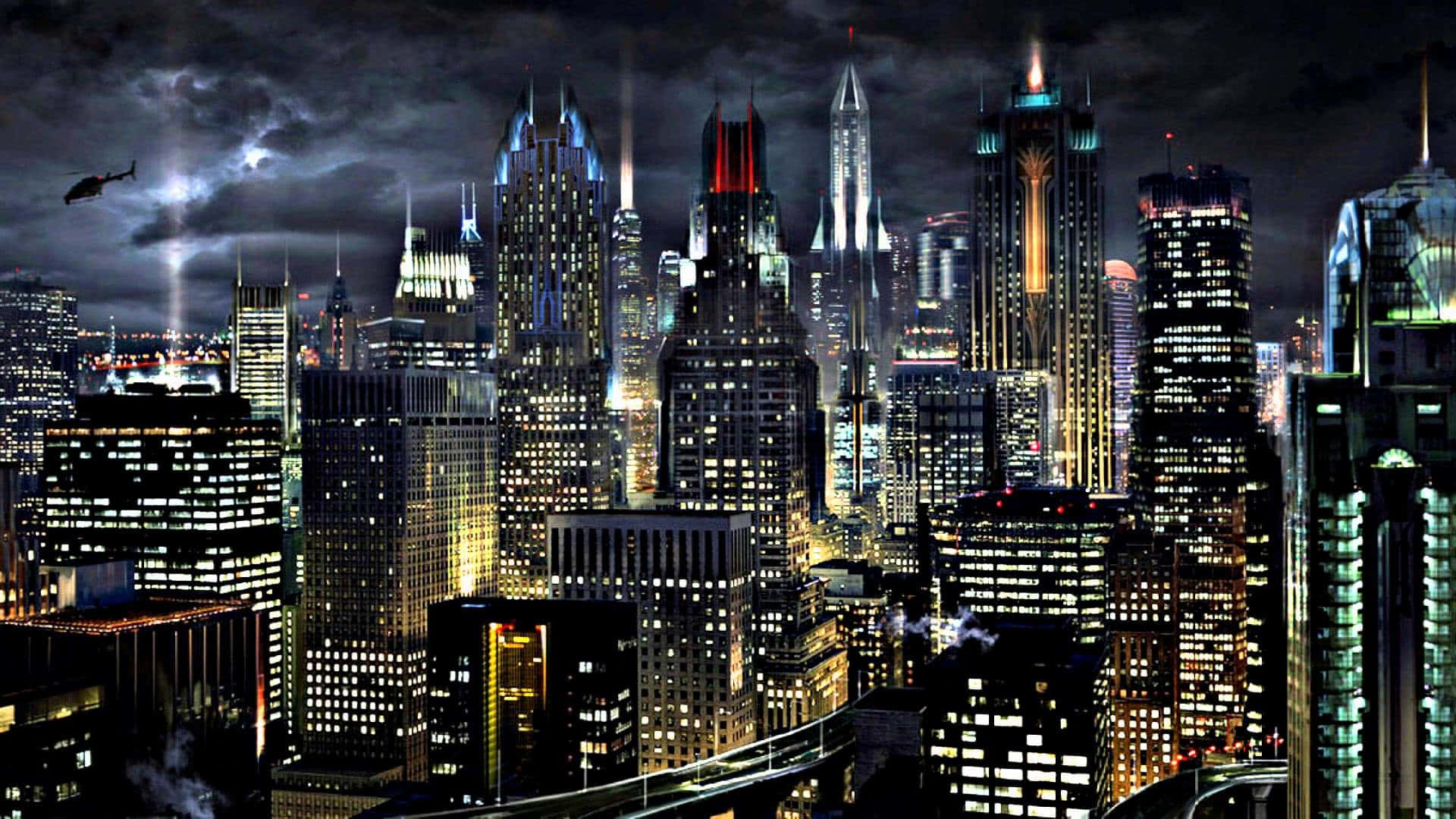 Dramatic Gotham City Skyline at Night