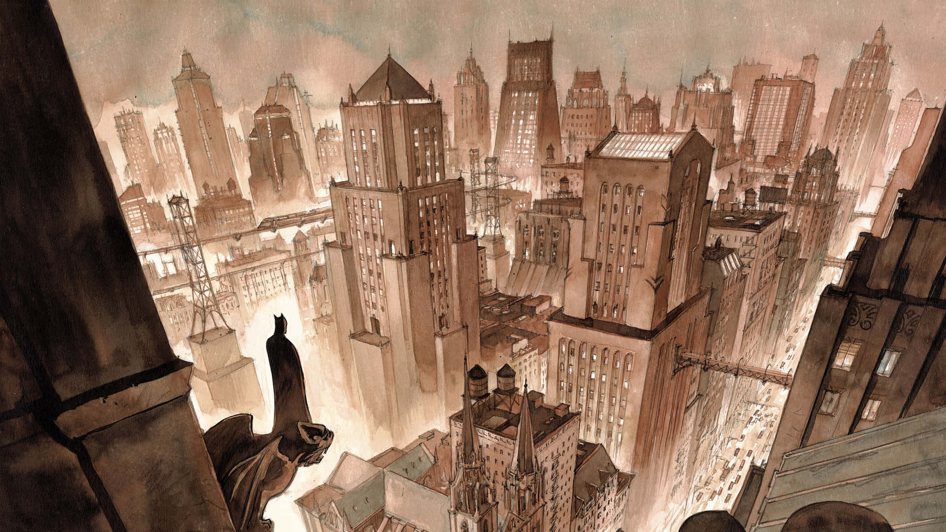 Dark and Mysterious Gotham City Skyline