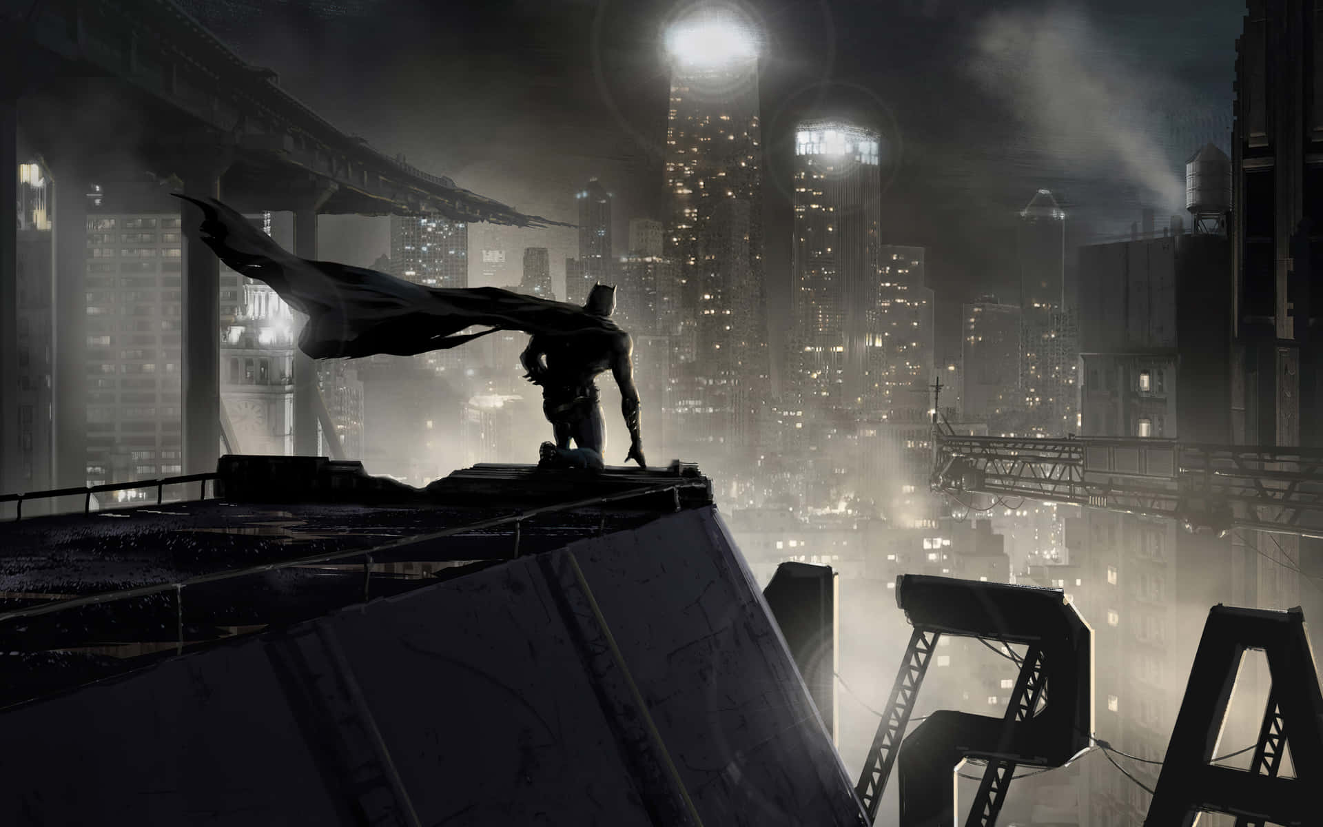 Bilden Stad Som Aldrig Sover: Stående Högt Ovanför Gotham City. Wallpaper