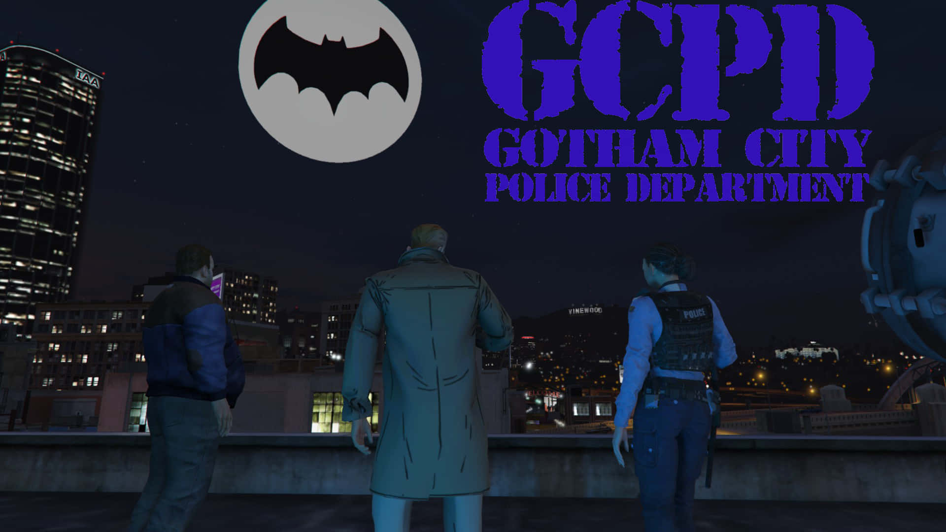 Gotham City Police Department Bij Nacht Achtergrond