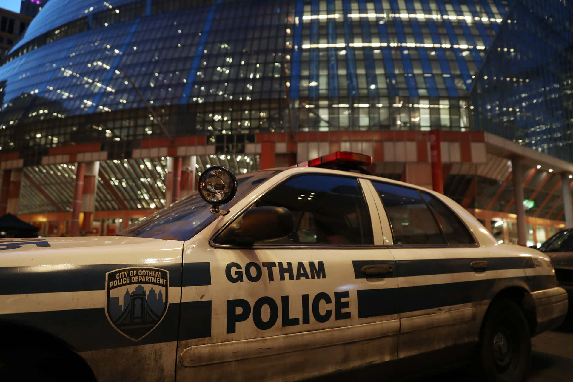 Gotham City Police Department's headquarters at dusk Wallpaper