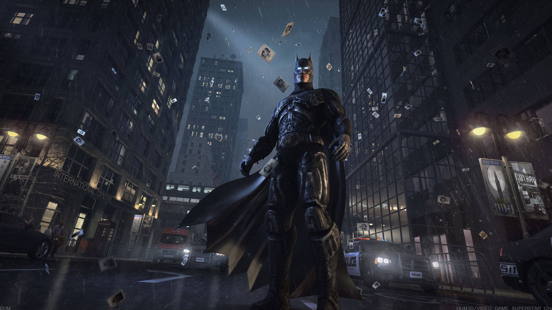 Gotham Street With Armored Batman Wallpaper