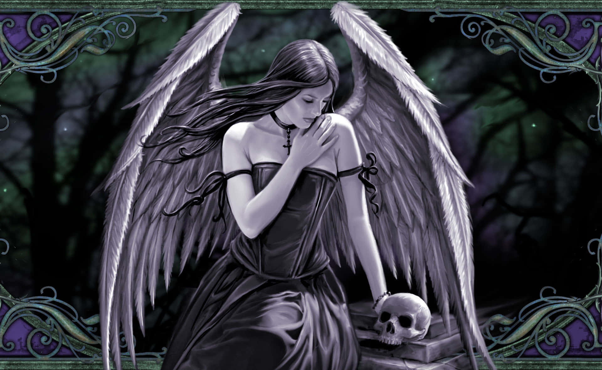 Gothic Angel Mourning Skull Wallpaper