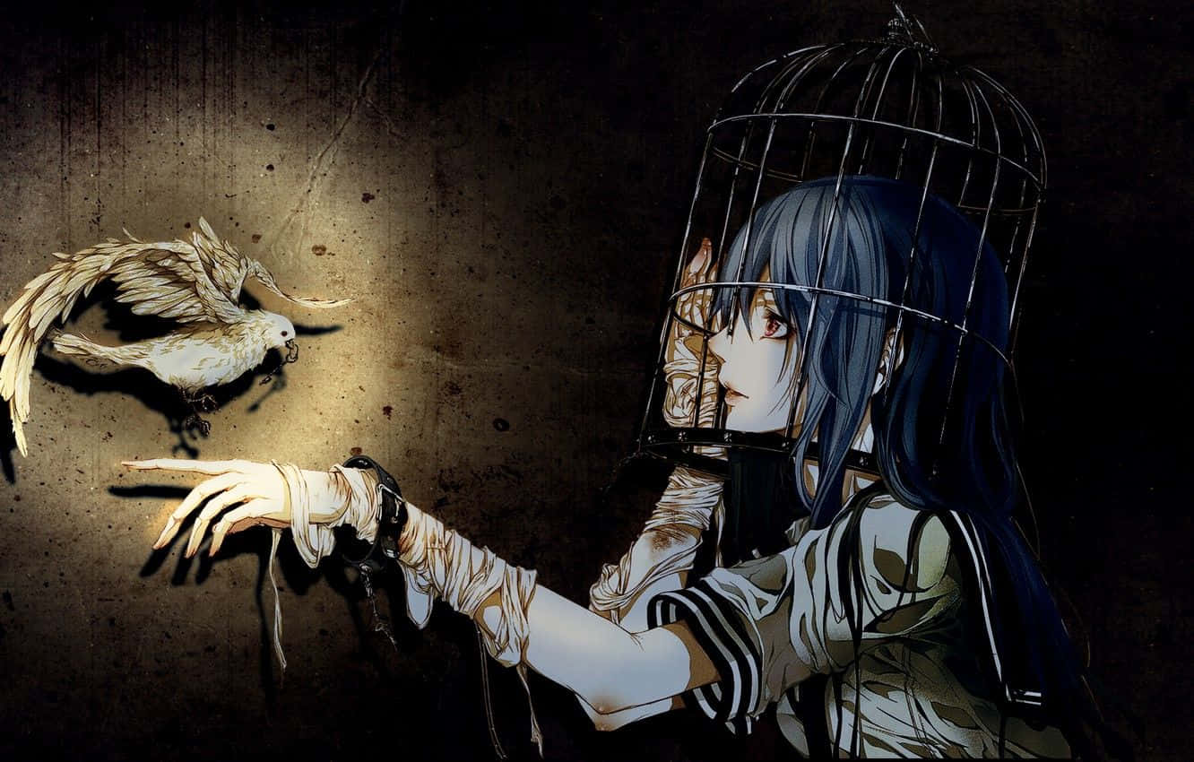 A Girl With Long Hair And A Bird Cage Wallpaper