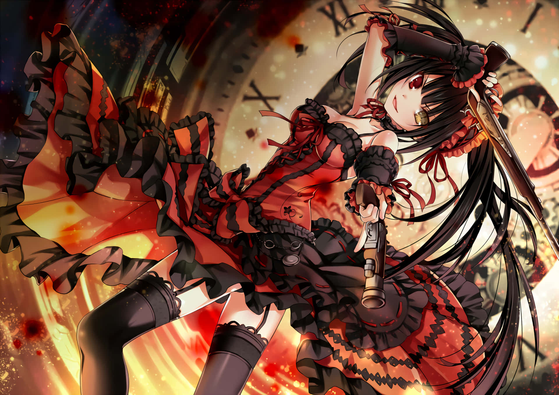Gothic Anime Girl Clockwork Backdrop Wallpaper