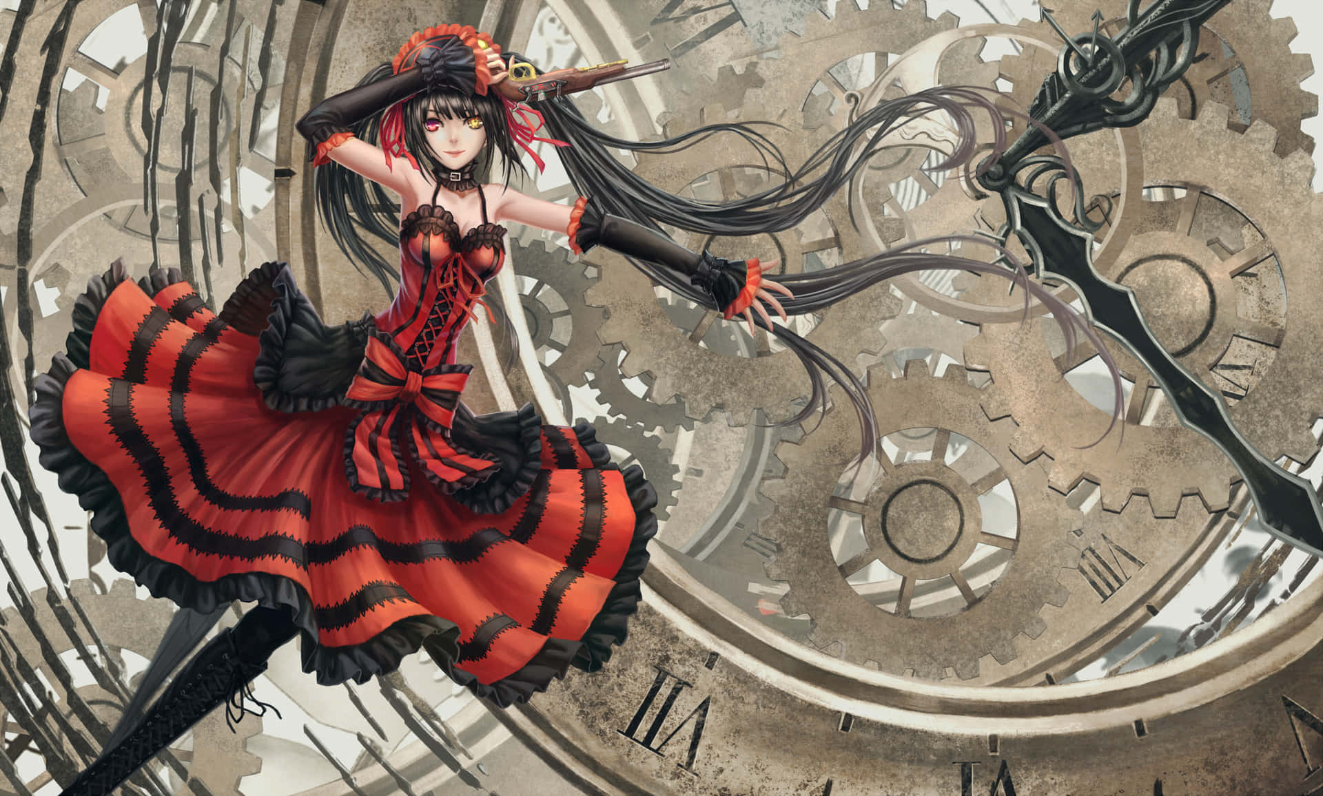 Gothic Anime Girl Clockwork Backdrop Wallpaper