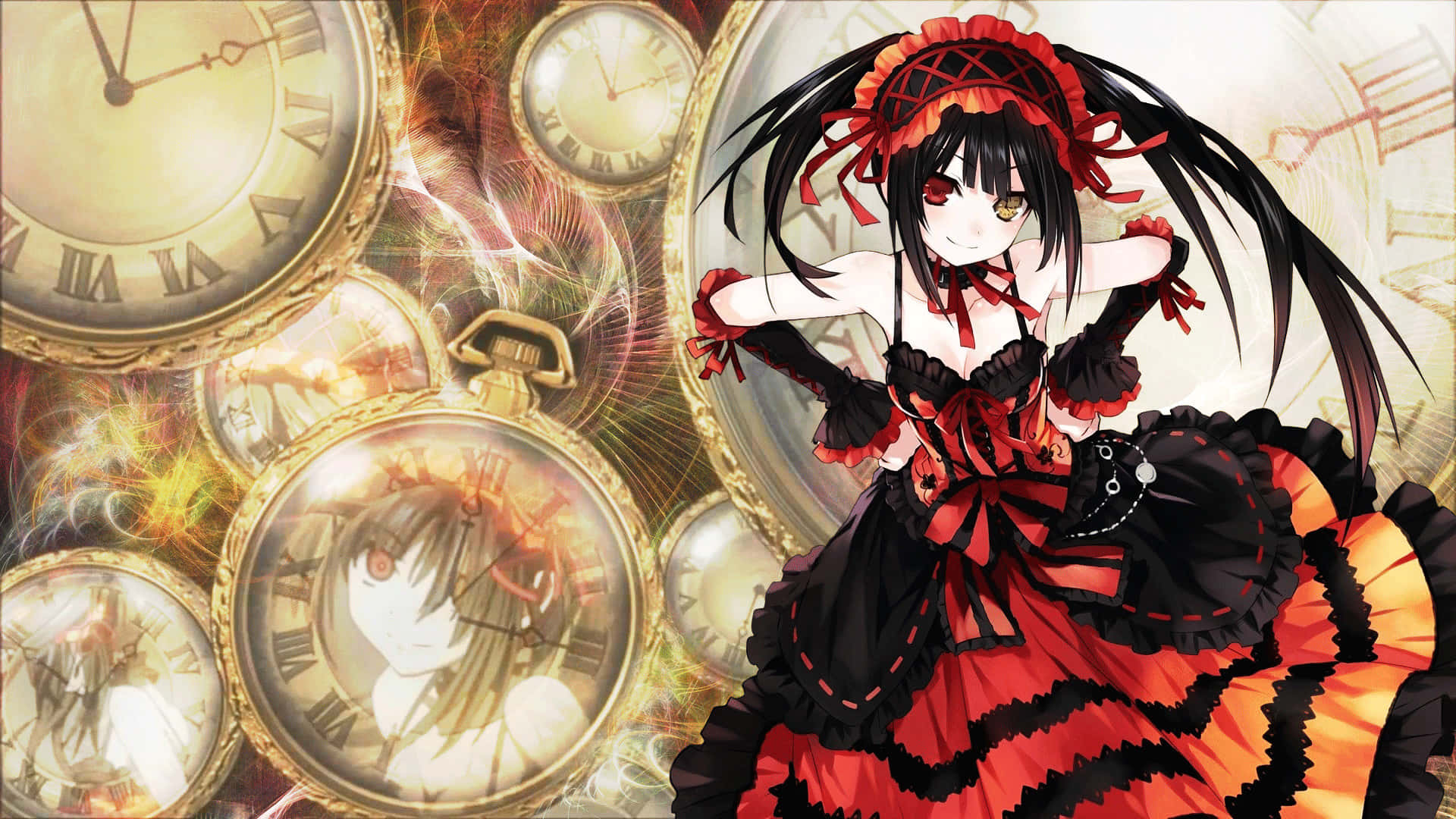 Gothic_ Anime_ Girl_with_ Clocks_ Background Wallpaper