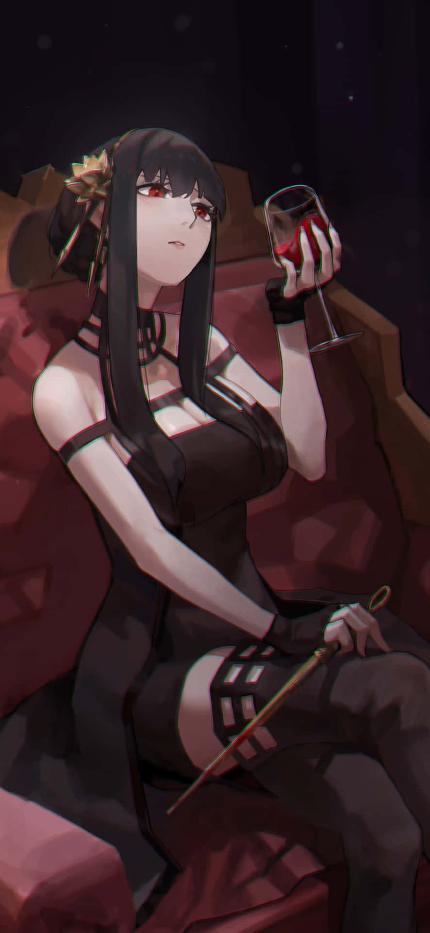 Gothic Anime Girl With Wine Glass Wallpaper
