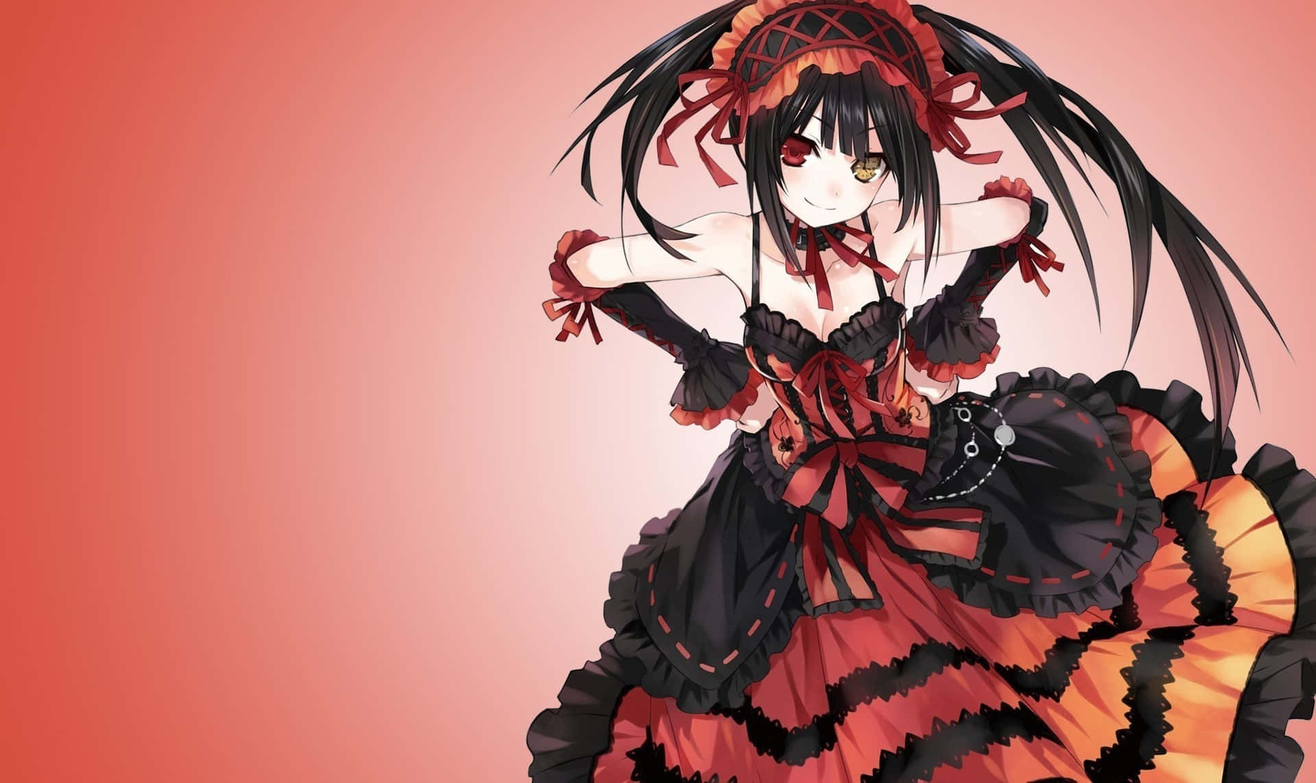 Gothic Anime Girlin Red Black Dress Wallpaper
