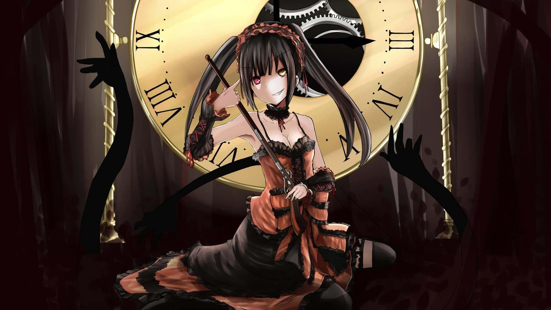 Gothic Anime Girlwith Clock Background Wallpaper