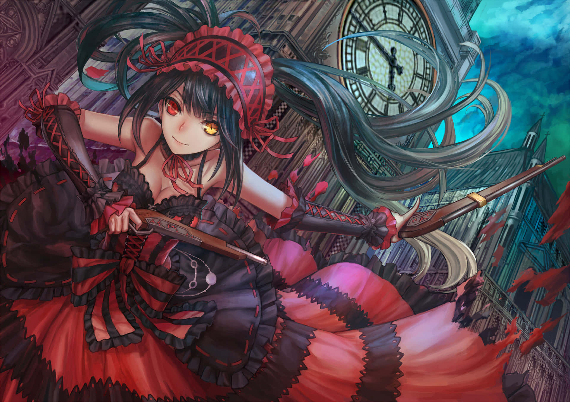 Gothic Anime Girlwith Clockwork Background Wallpaper