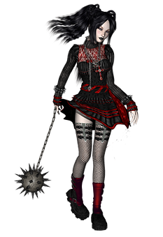 Gothic Anime Girlwith Mace PNG