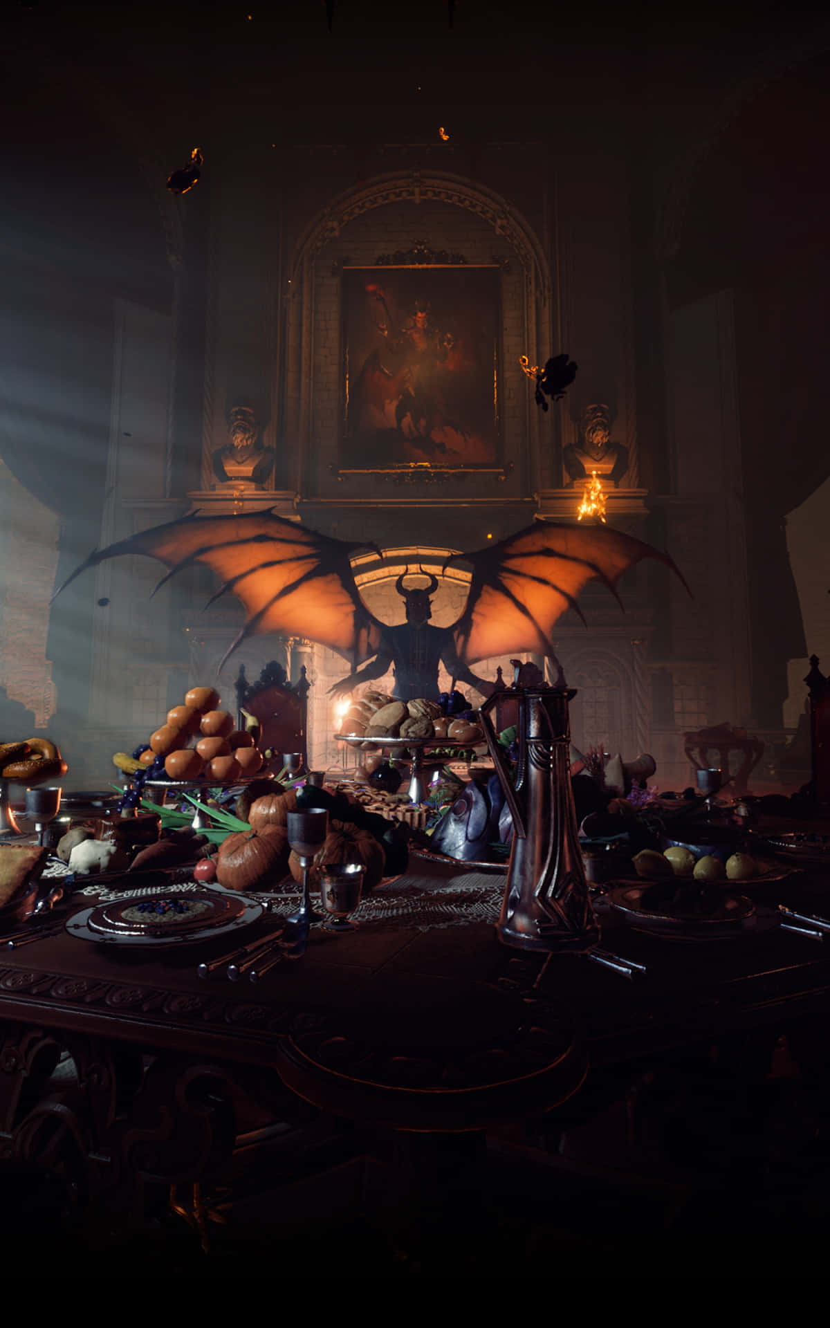 Gothic Banquetwith Dragon Wings Wallpaper