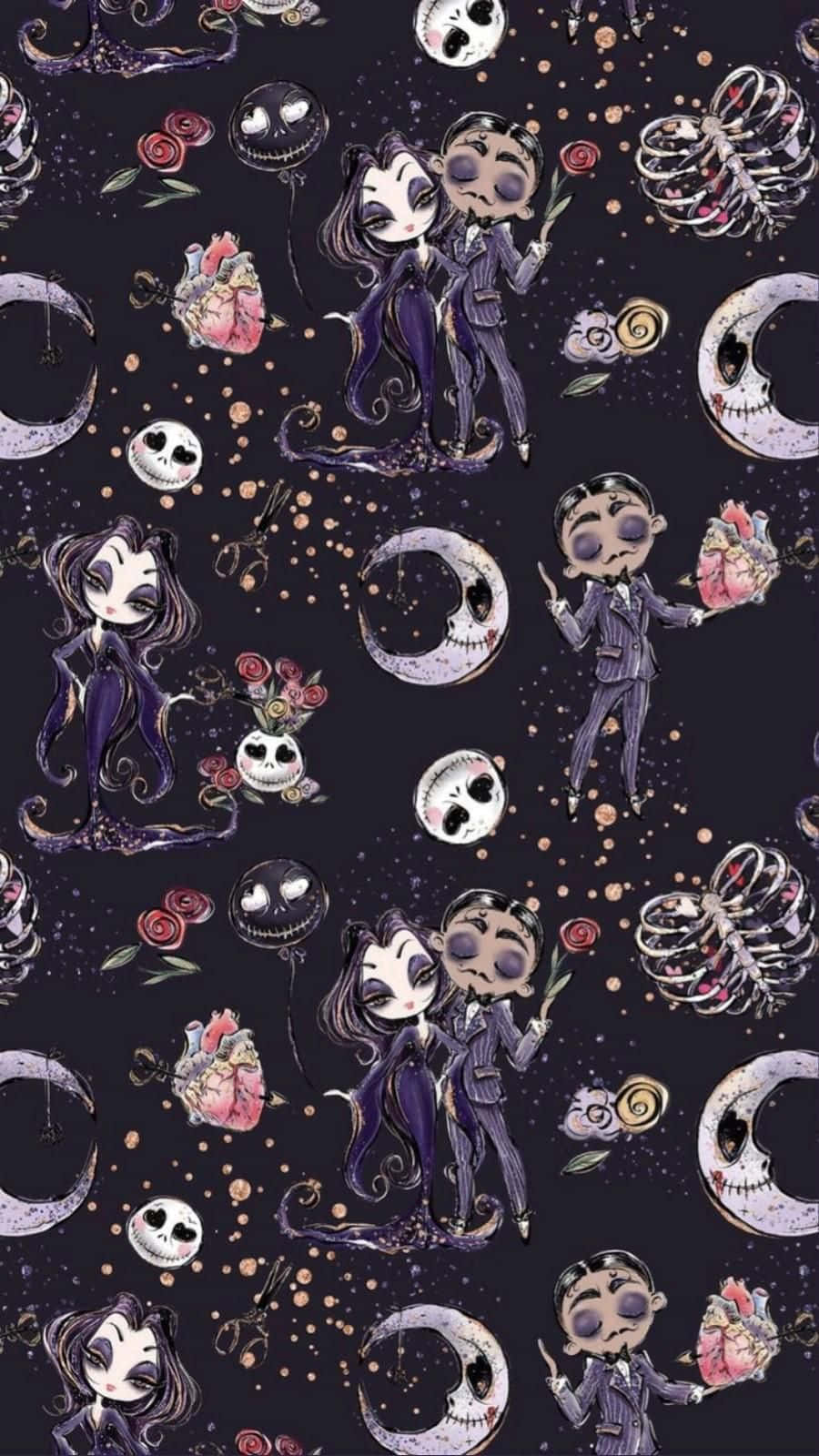 Gothic Cartoon Halloween Pattern Wallpaper