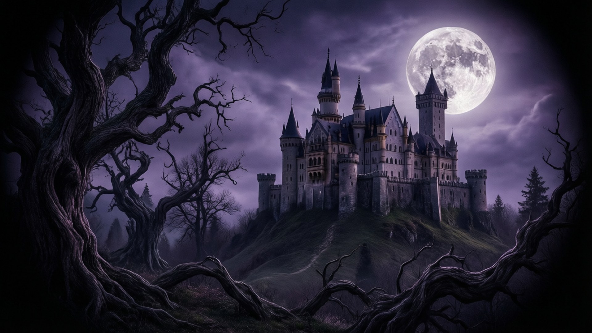Gotisches Schloss Mond Wallpaper