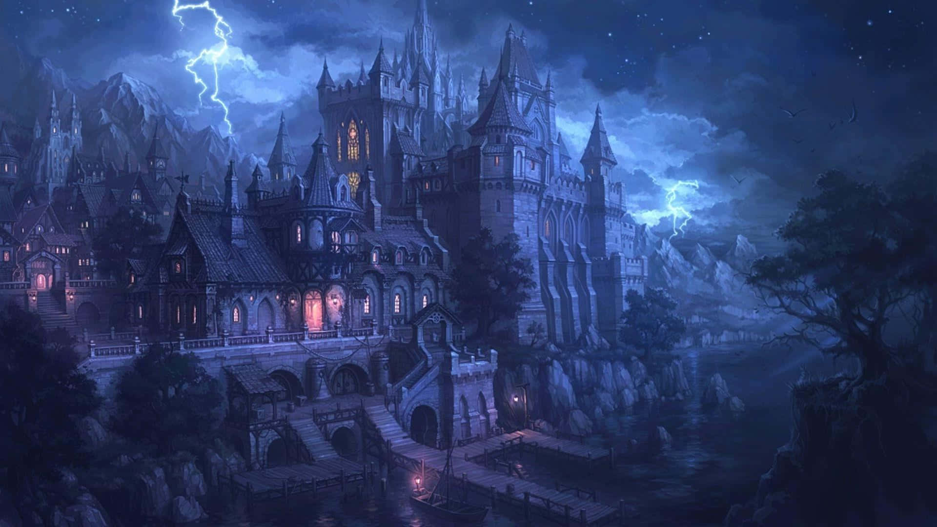 Gothic_ Castle_ Night_ Scene Wallpaper