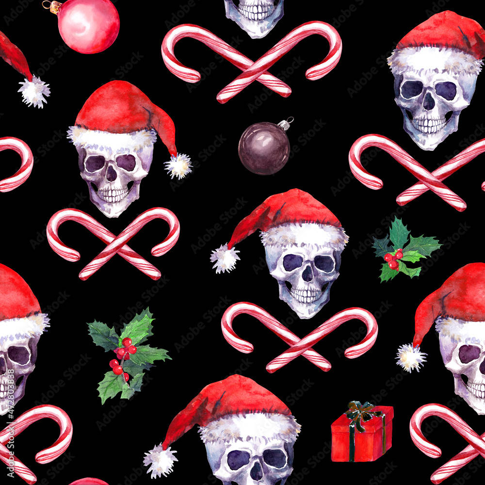 Skulls With Canes For Gothic Christmas Wallpaper