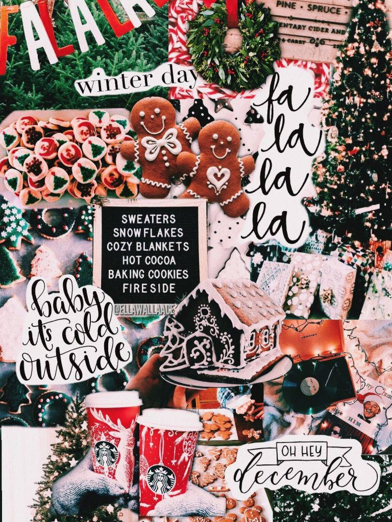 En collage af julevarer og dekorationer. Wallpaper