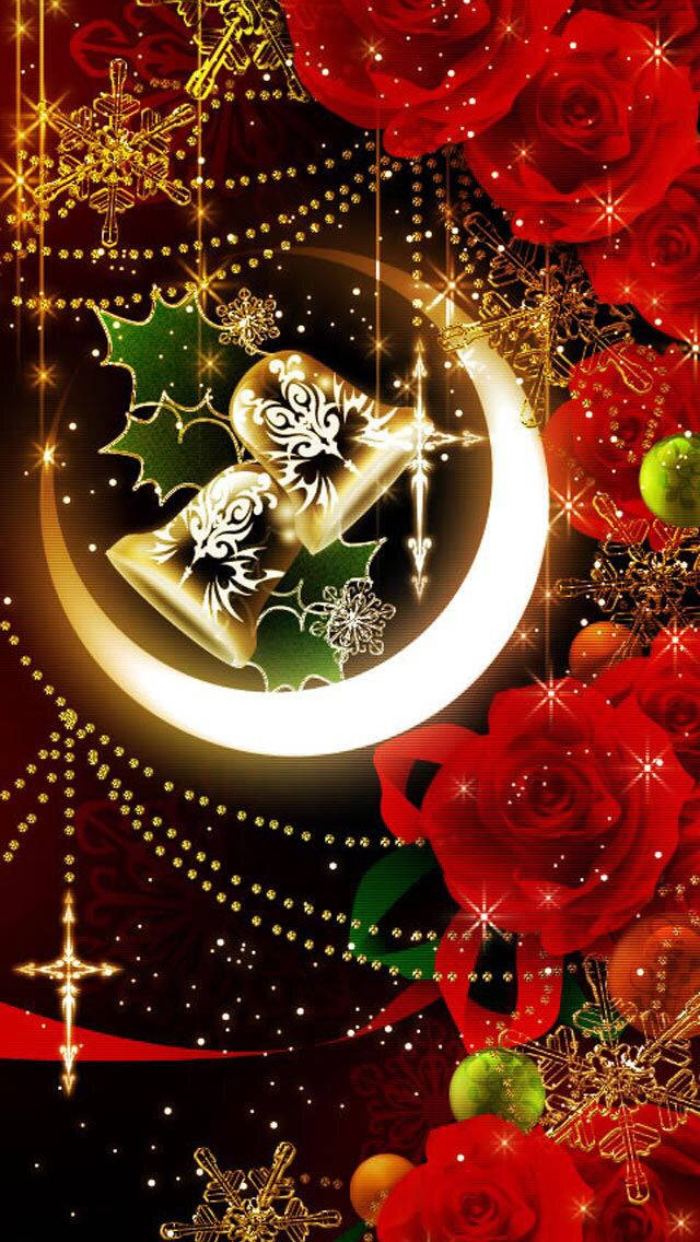 Christmas Wallpapers With Red Roses And Stars Wallpaper