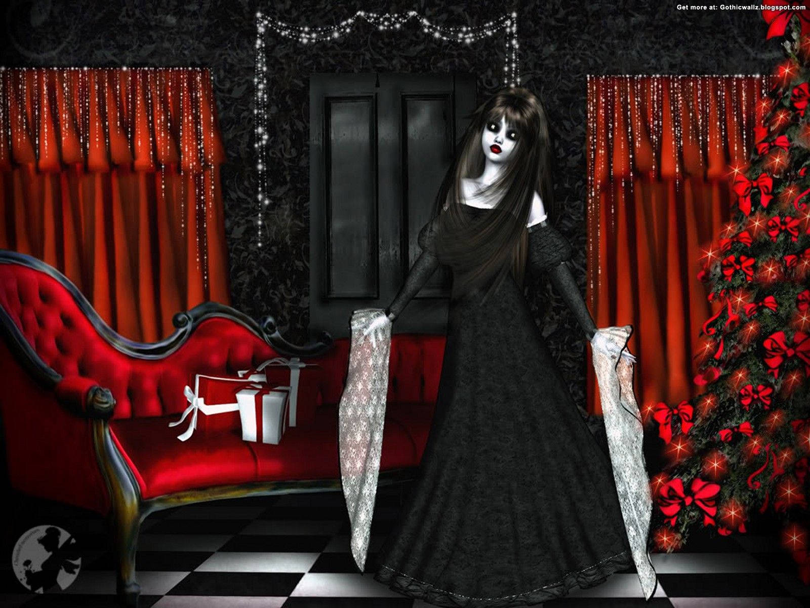 Lady Celebrating A Gothic Christmas Wallpaper