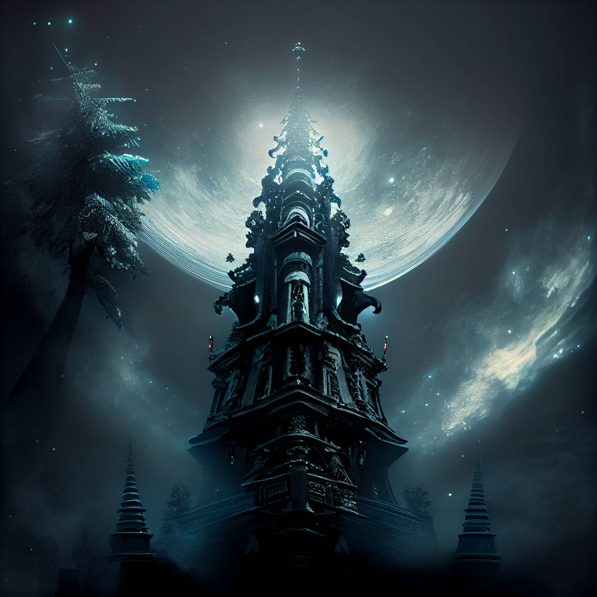 Spooky Tower During A Gothic Christmas Wallpaper