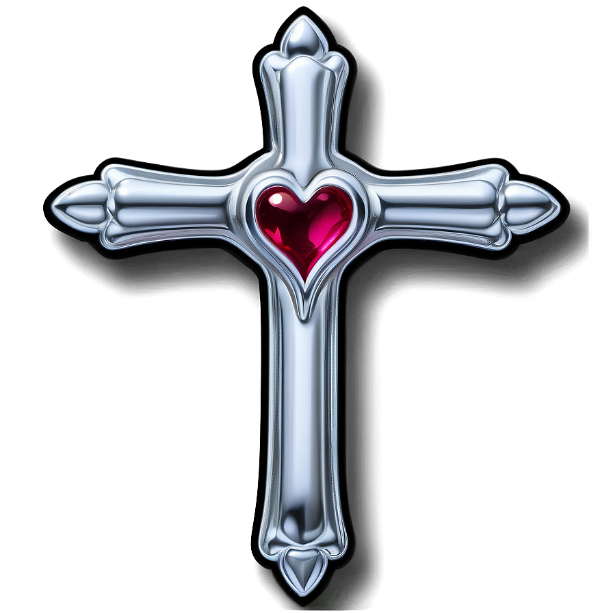 Gothic Chrome Heart Cross Representation Png 06132024 PNG