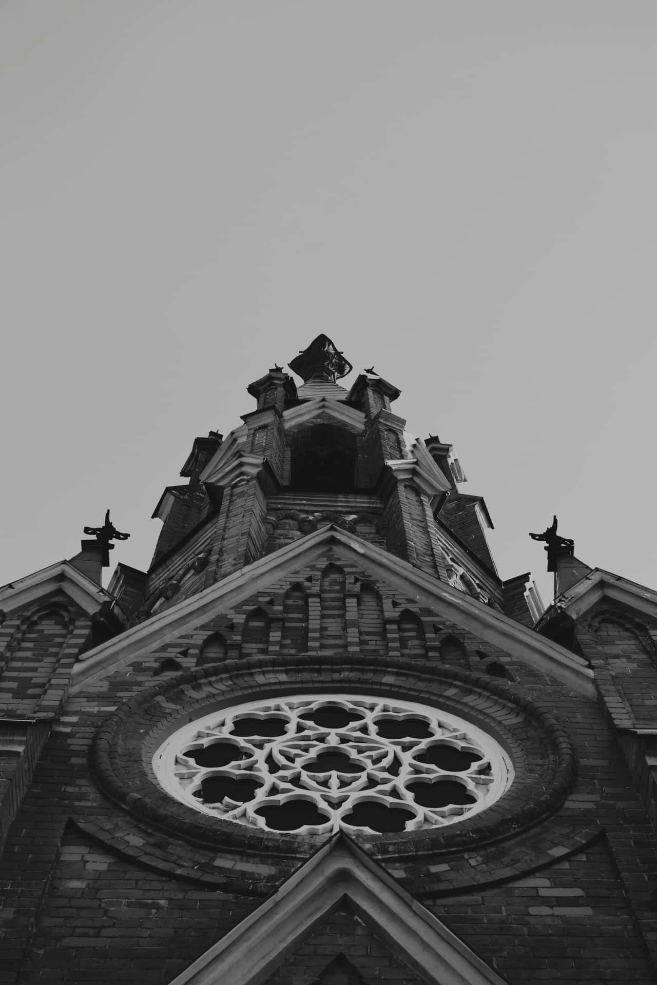 Gothic_ Church_ Facade_ Black_and_ White Wallpaper