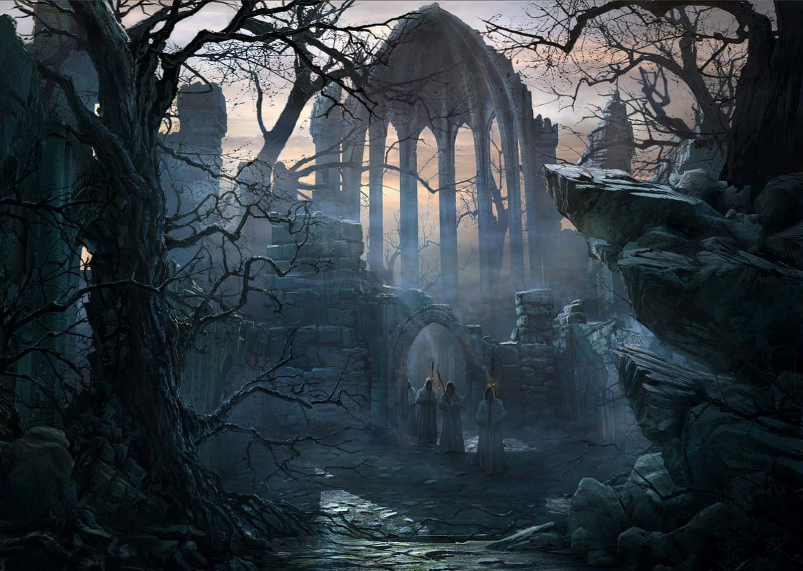 Gothic Computer Castle Ruins In Forest Wallpaper
