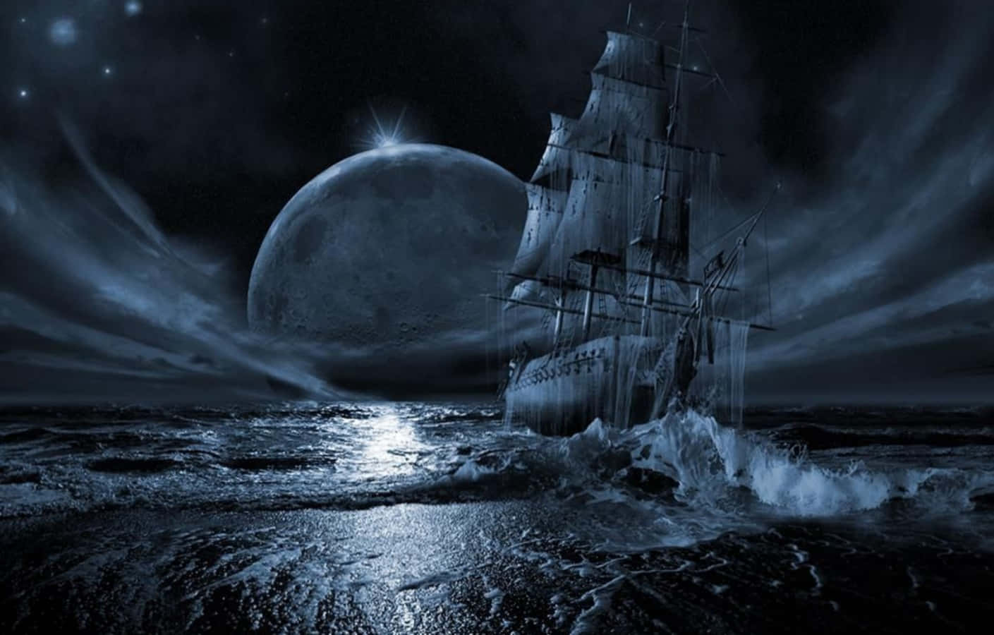 Gotisk computerskib sejler på oceaner tapet Wallpaper