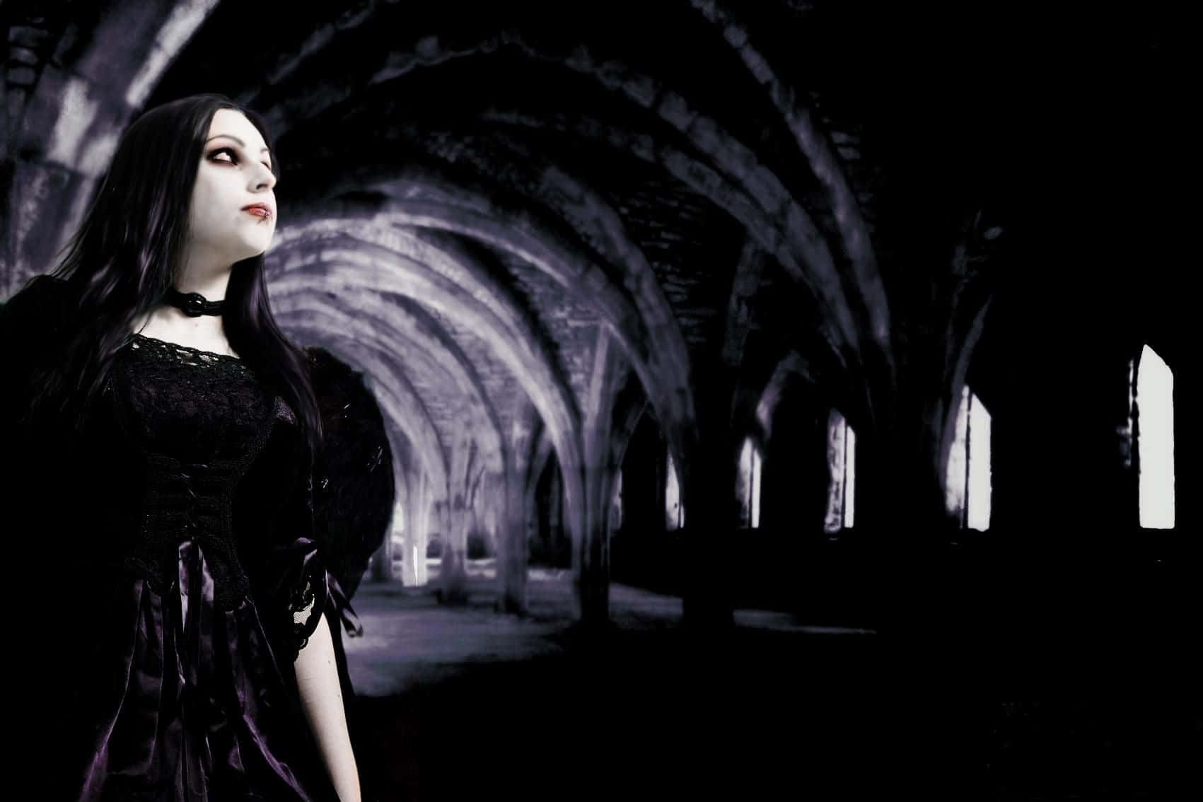 Gothic Computer Goth Girl In Hallway Wallpaper