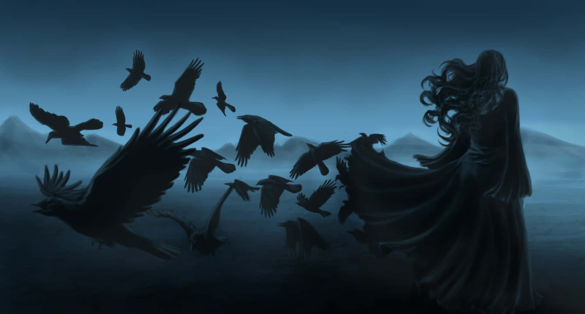 Gothic Computer Goth Girl With Crows Wallpaper