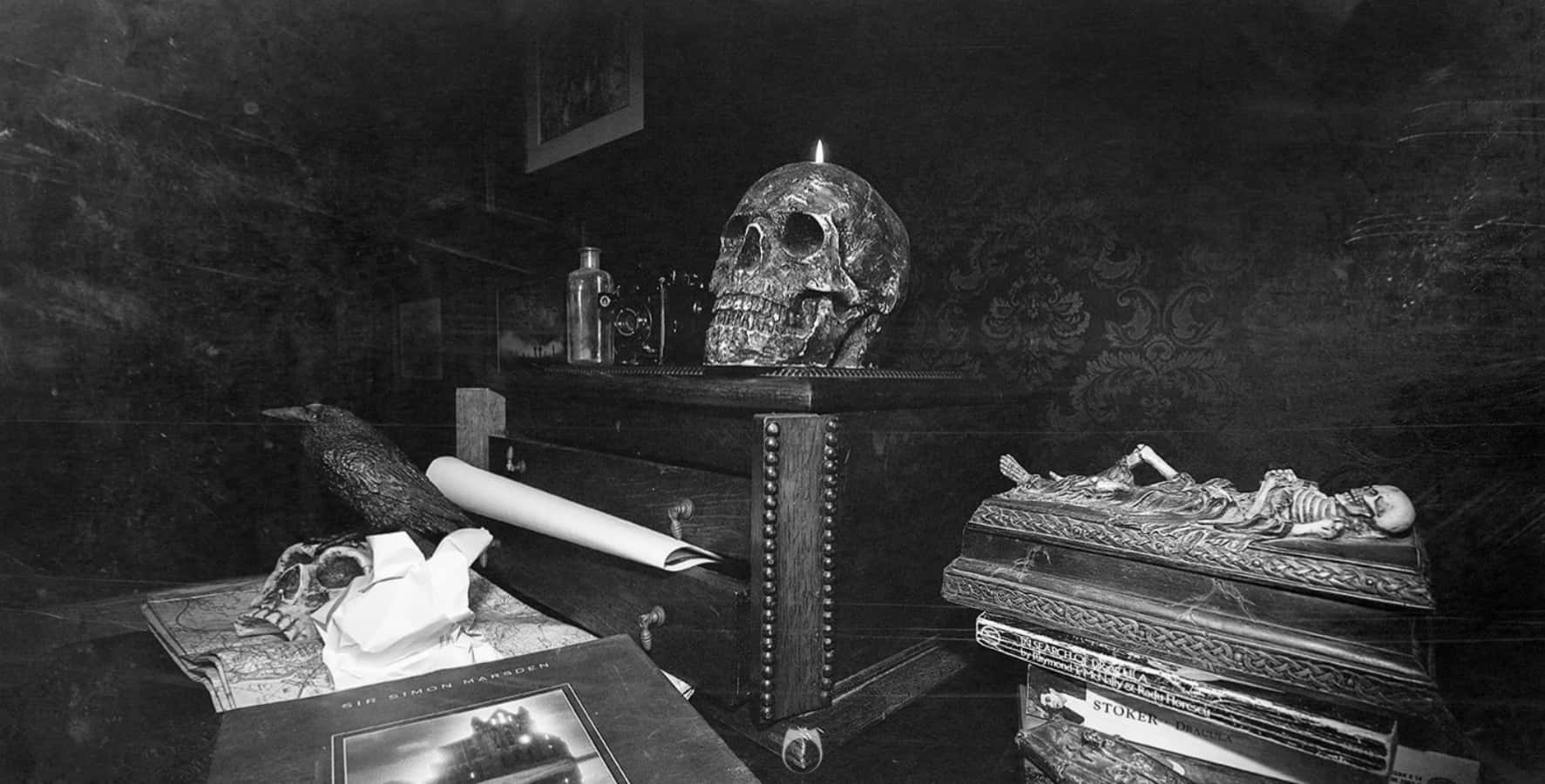 A Room With A Skull, Books And Other Items Wallpaper