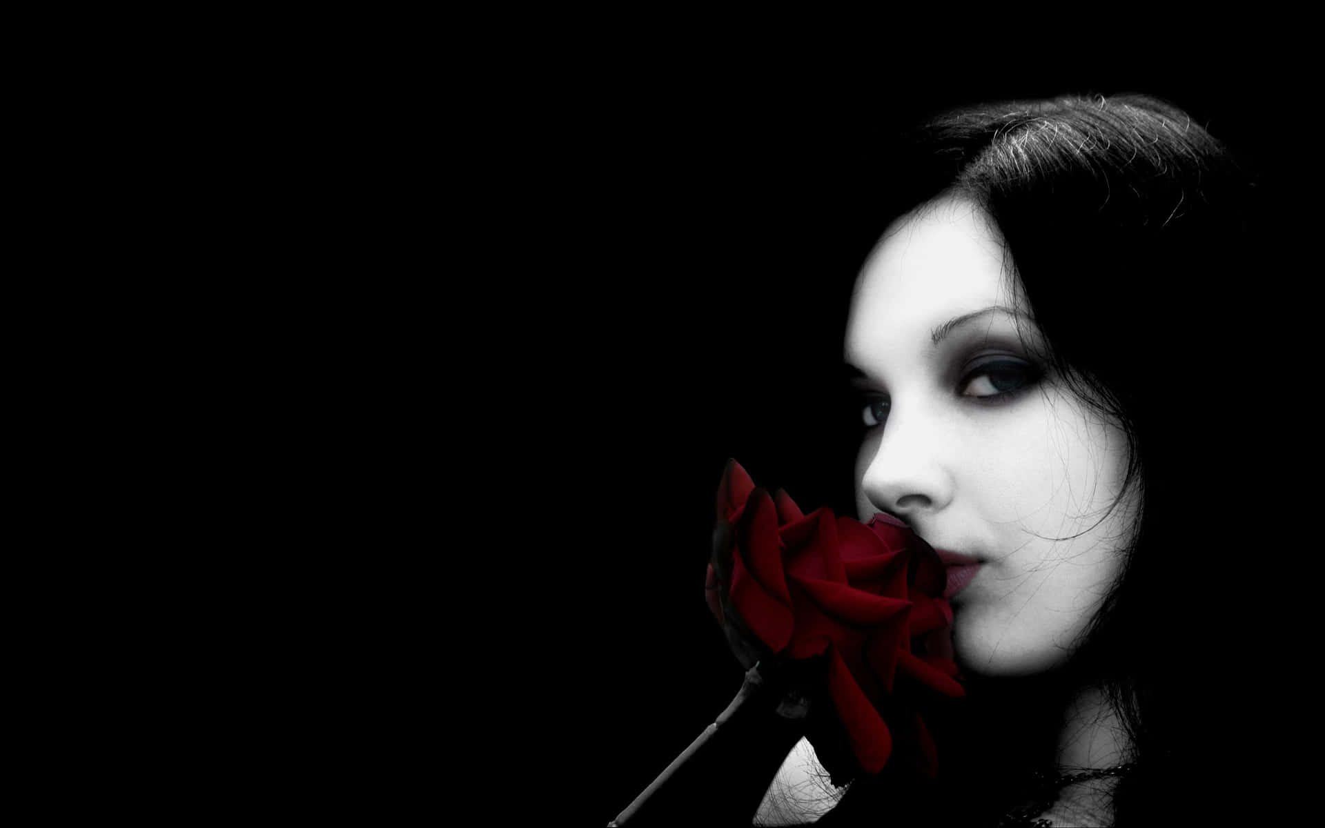 Gothic Computer Girl Sniffing Rose Wallpaper