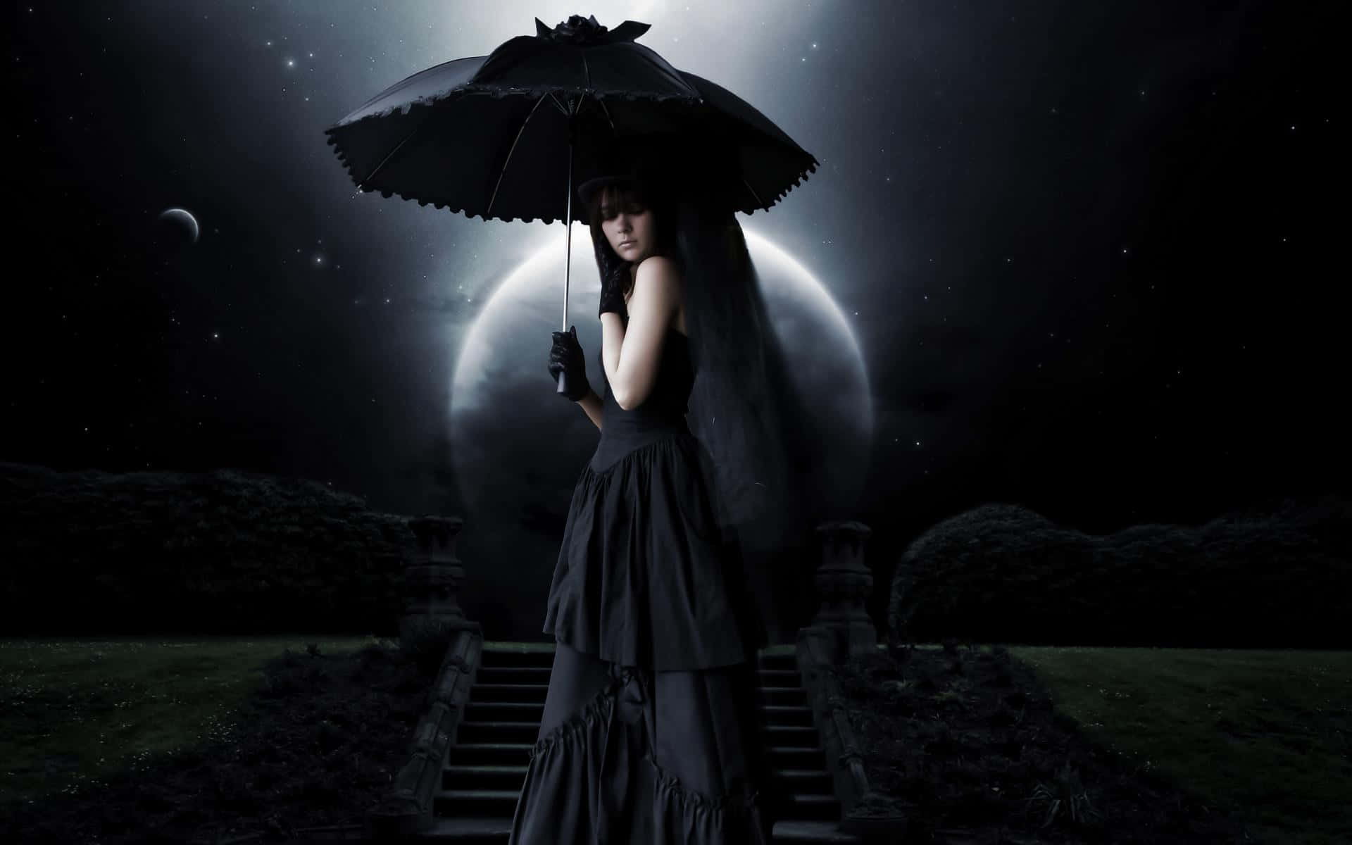 Gothic Computer Goth Girl With Umbrella Wallpaper