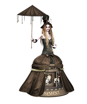 Gothic Doll Girlwith Parasol PNG