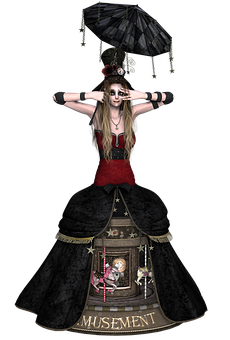 Gothic Doll Girlwith Umbrella PNG