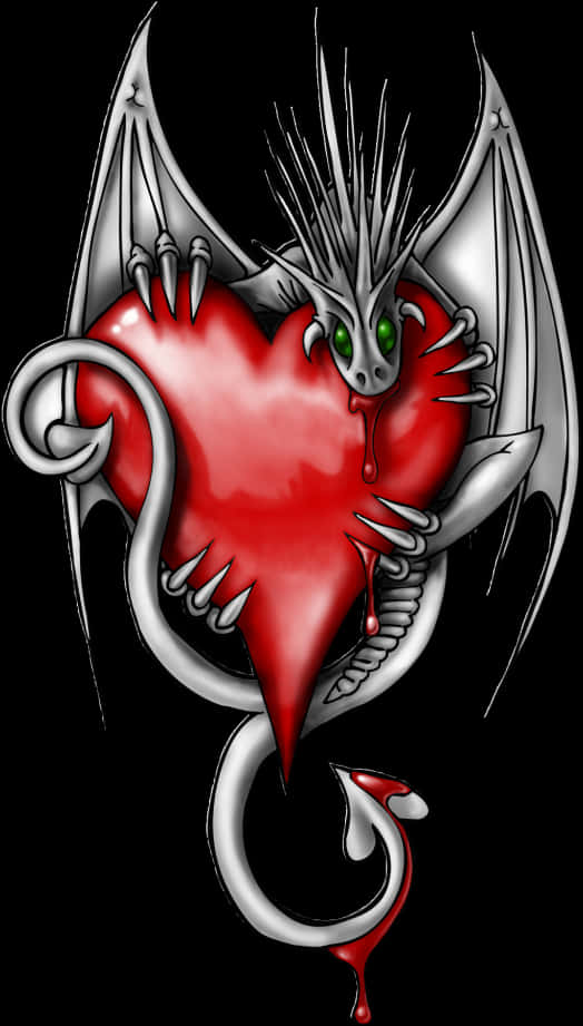 Gothic Dragon Heart Tattoo Design PNG
