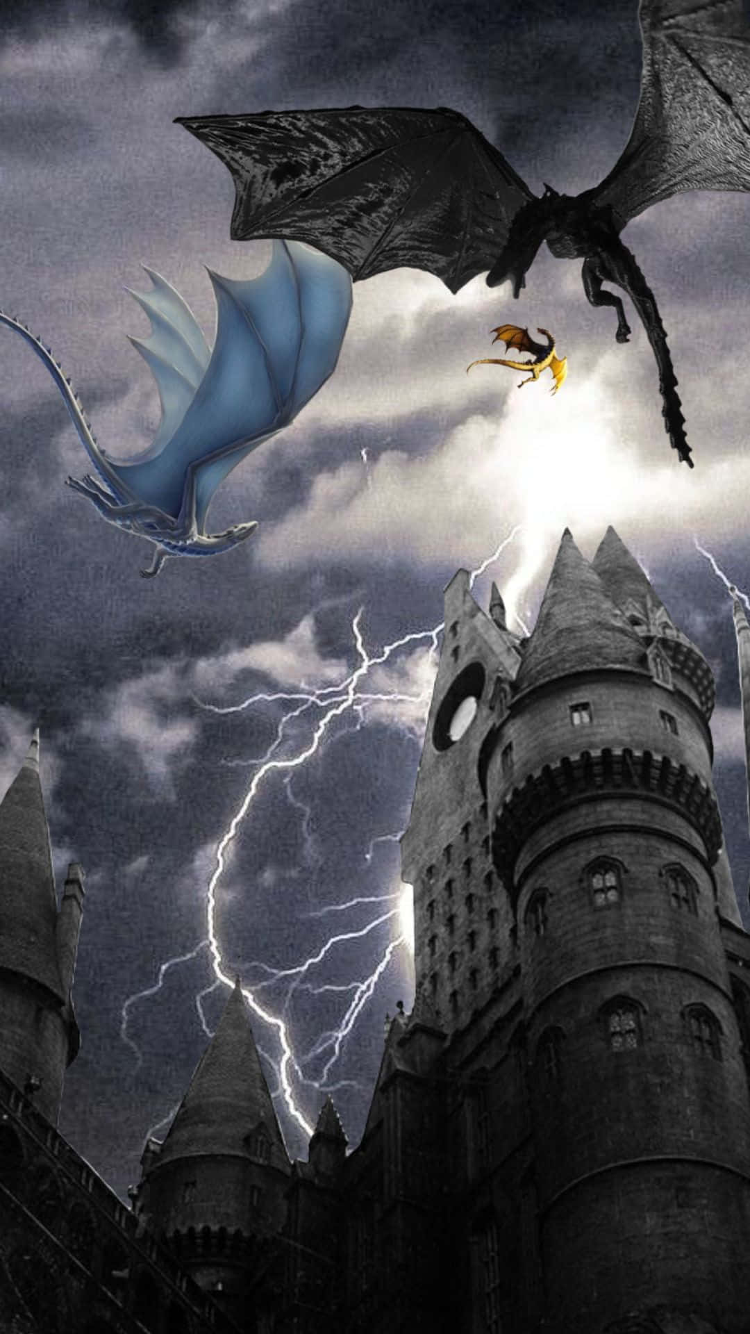 Gothic_ Dragons_ Stormy_ Castle Wallpaper