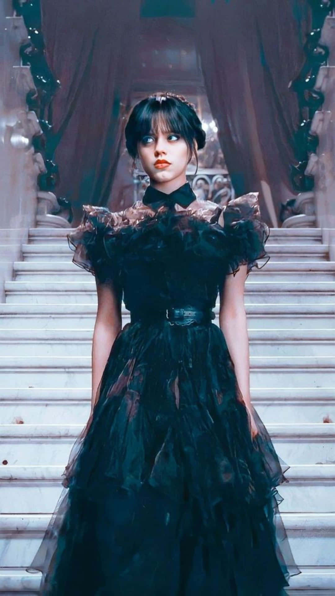 Gothic Elegance Staircase Pose Wallpaper