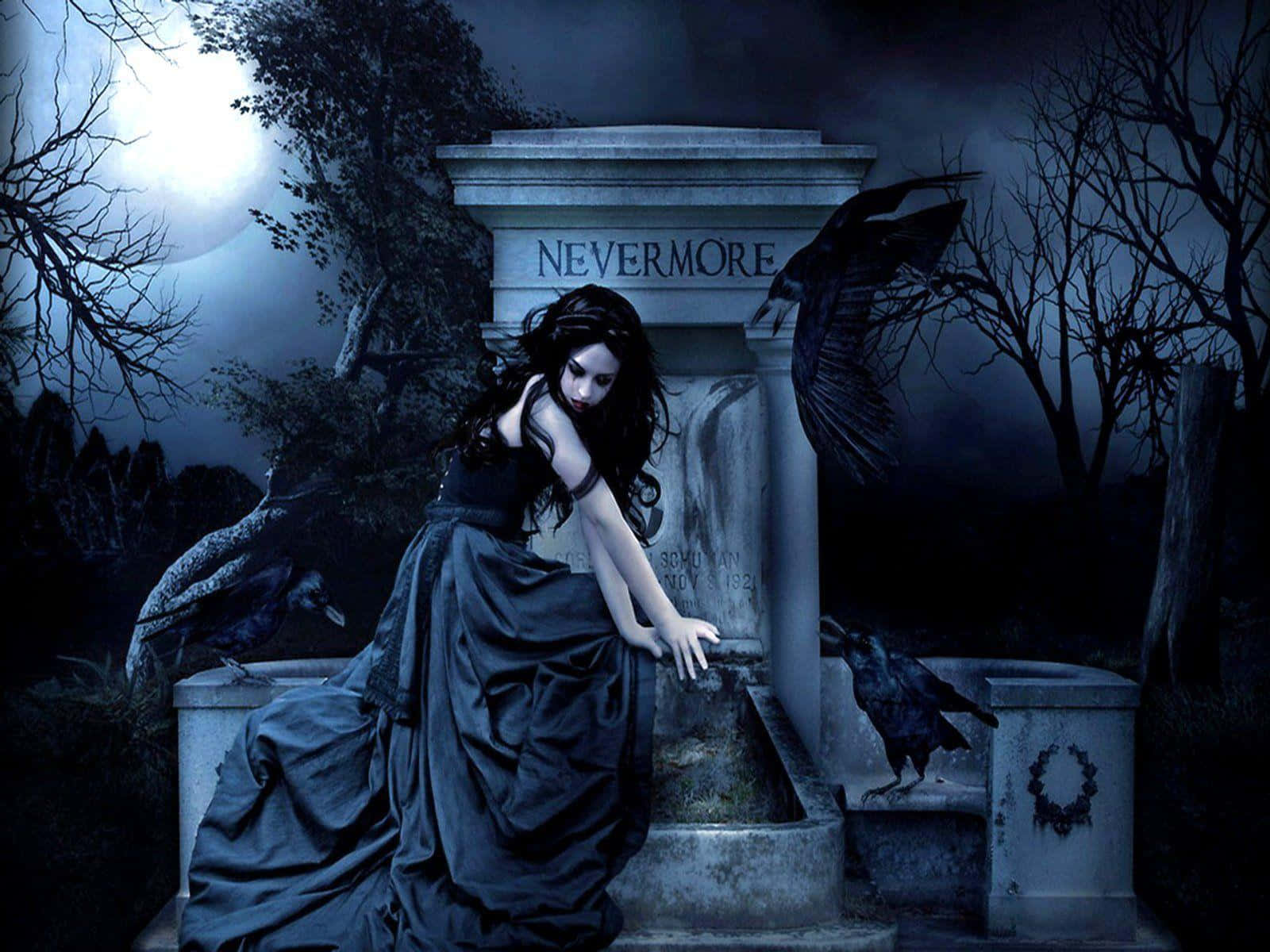 Gothic Eleganceat Moonlit Graveyard Wallpaper