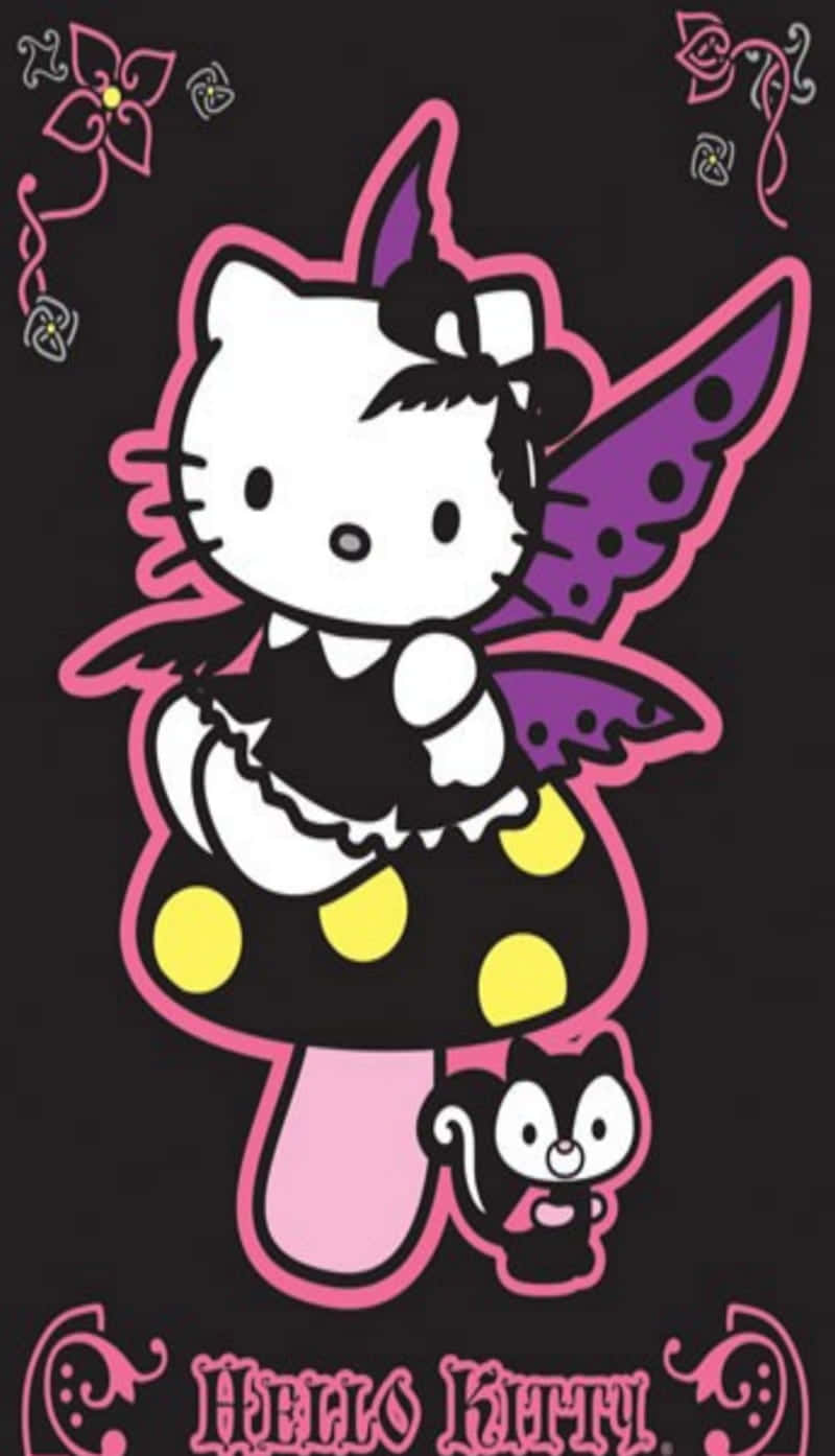 Gothic Fairy Hello Kittywith Bat Wings Wallpaper