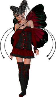 Gothic Fairyin Redand Black PNG