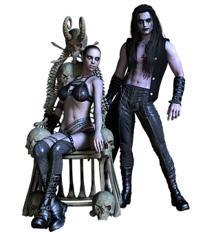 Gothic Fantasy Couple_ Dark Throne Pose PNG