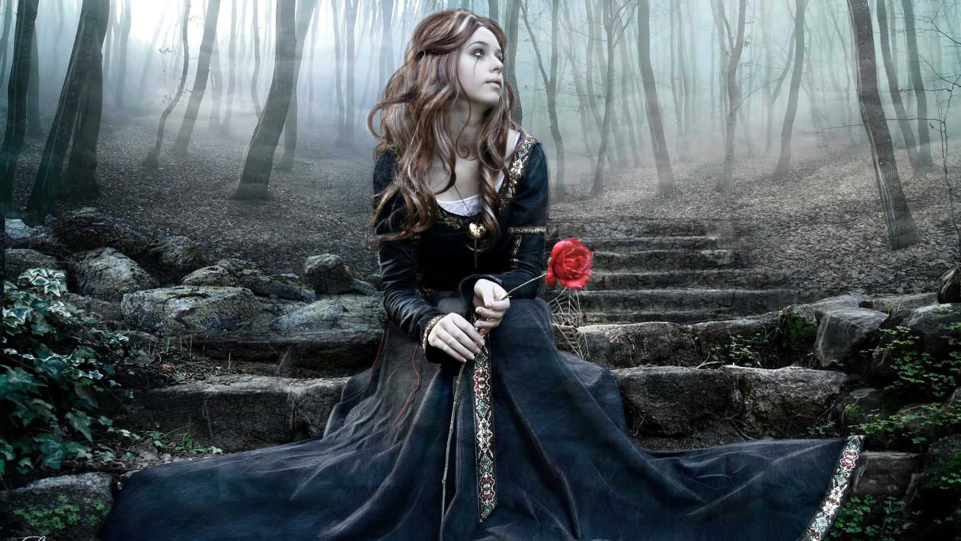 Gothic Fantasy Forest Maiden Wallpaper