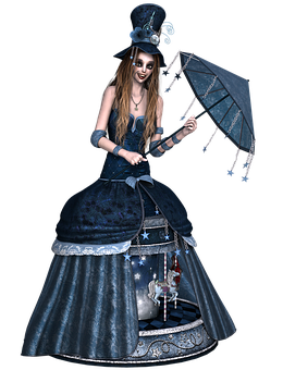 Gothic Fantasy Girlwith Umbrella PNG