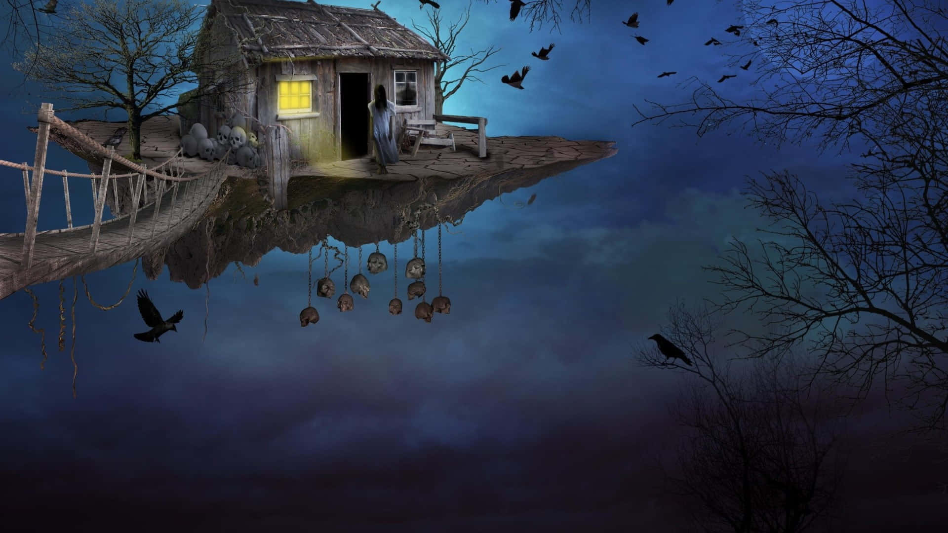Gothic Fantasy Lakeside Hut Wallpaper