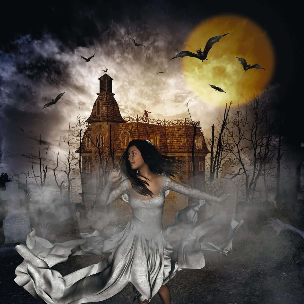 Gothic Fantasy Woman In Graveyard Wallpaper