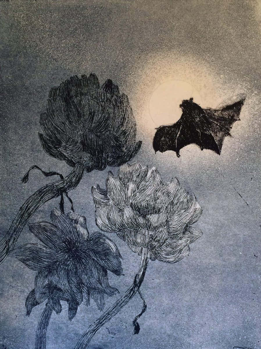 Gothic Floral Bat Silhouette Wallpaper