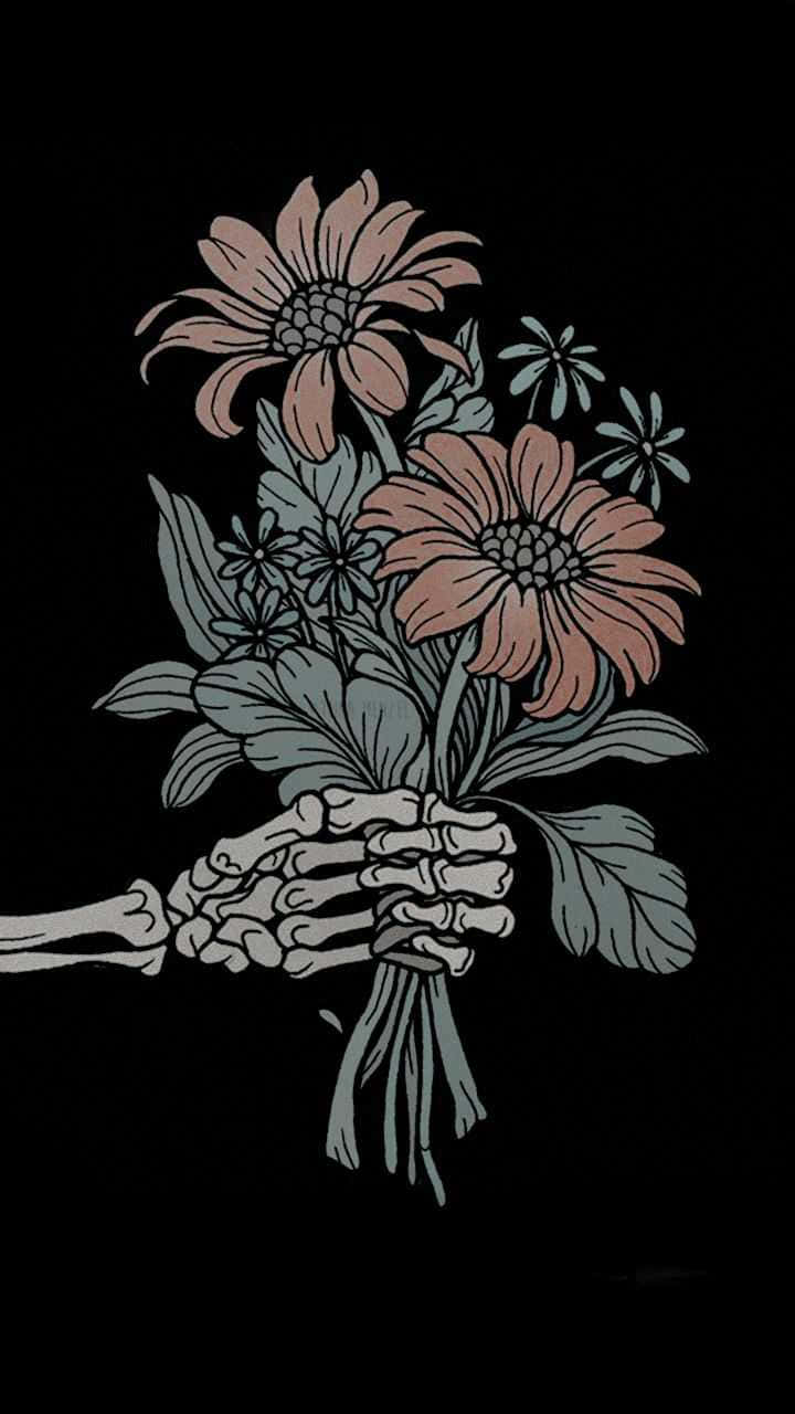 Gothic Floral Skeleton Hand Wallpaper