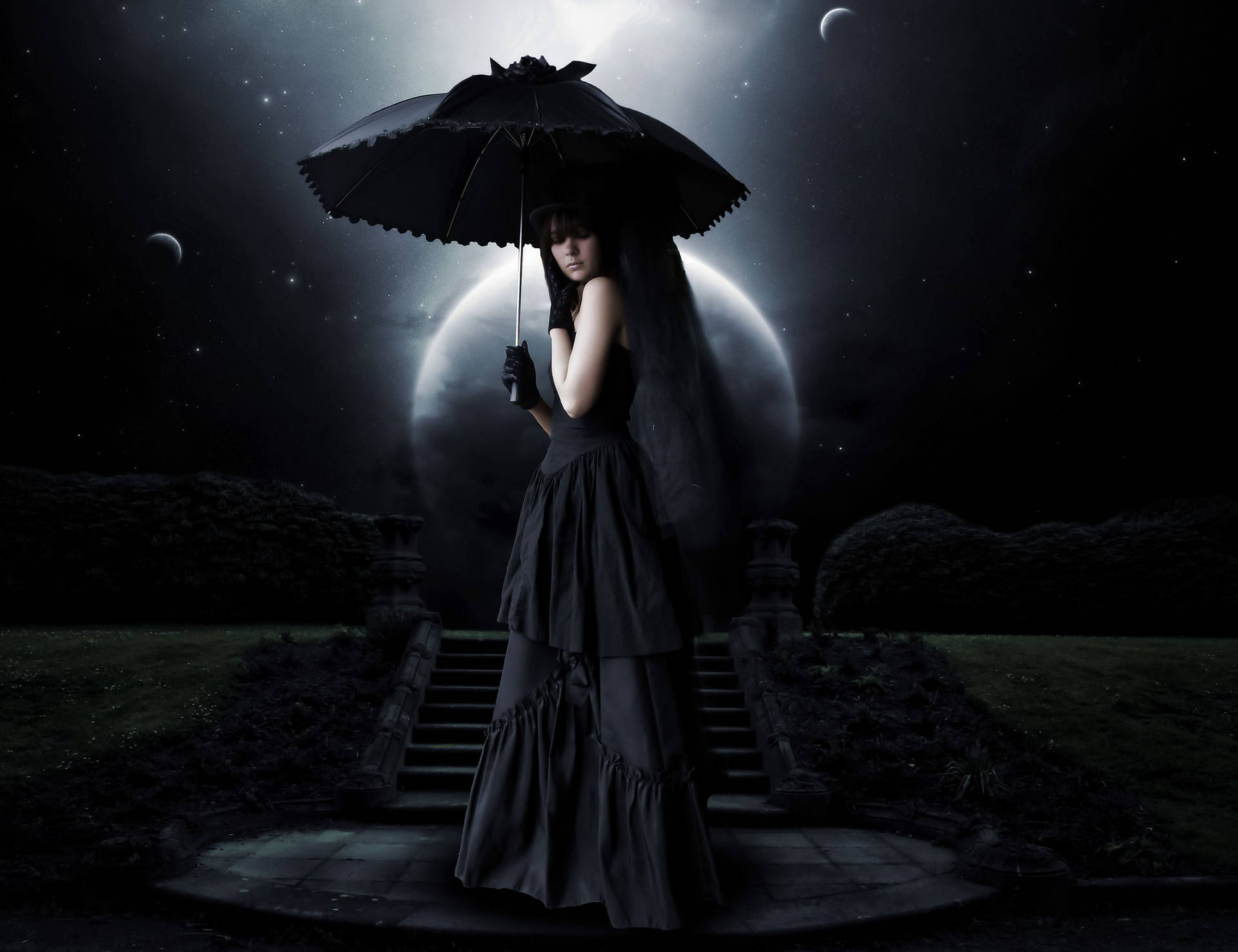 Gothic Girl With Black Umbrella
